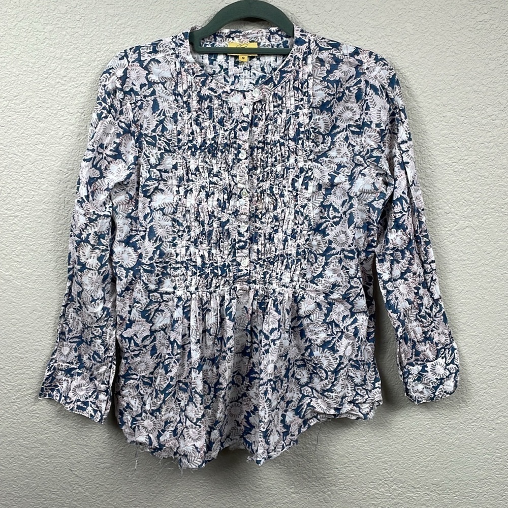 Roberta Roller Rabbit Shirred Pintuck Blouse Kurta Peasant Top Sz S